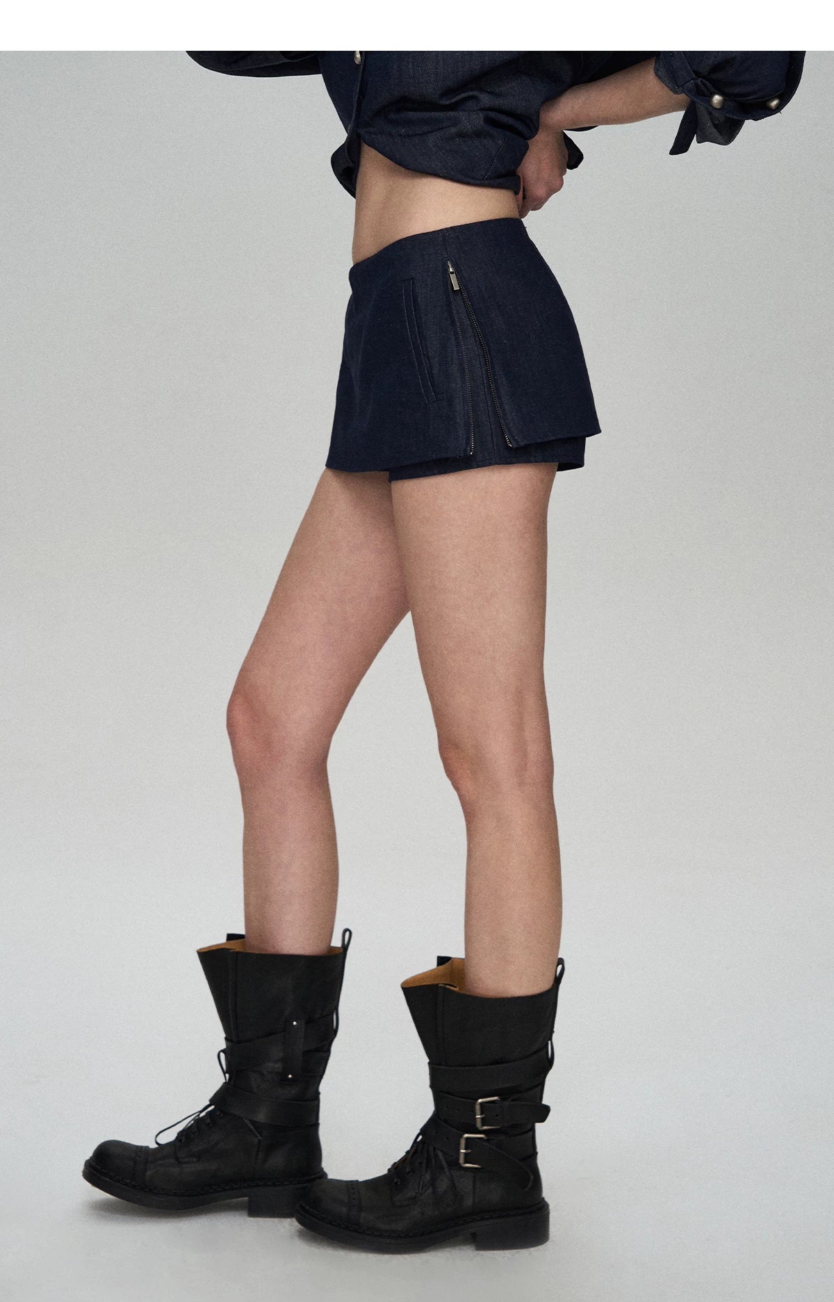 Tencel Linen Denim Shirt &amp; Low-Waist Skirt