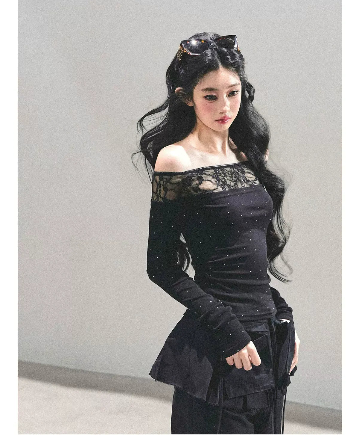 Off-Shoulder Lace Dot Tee