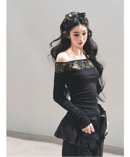 Off-Shoulder Lace Dot Tee