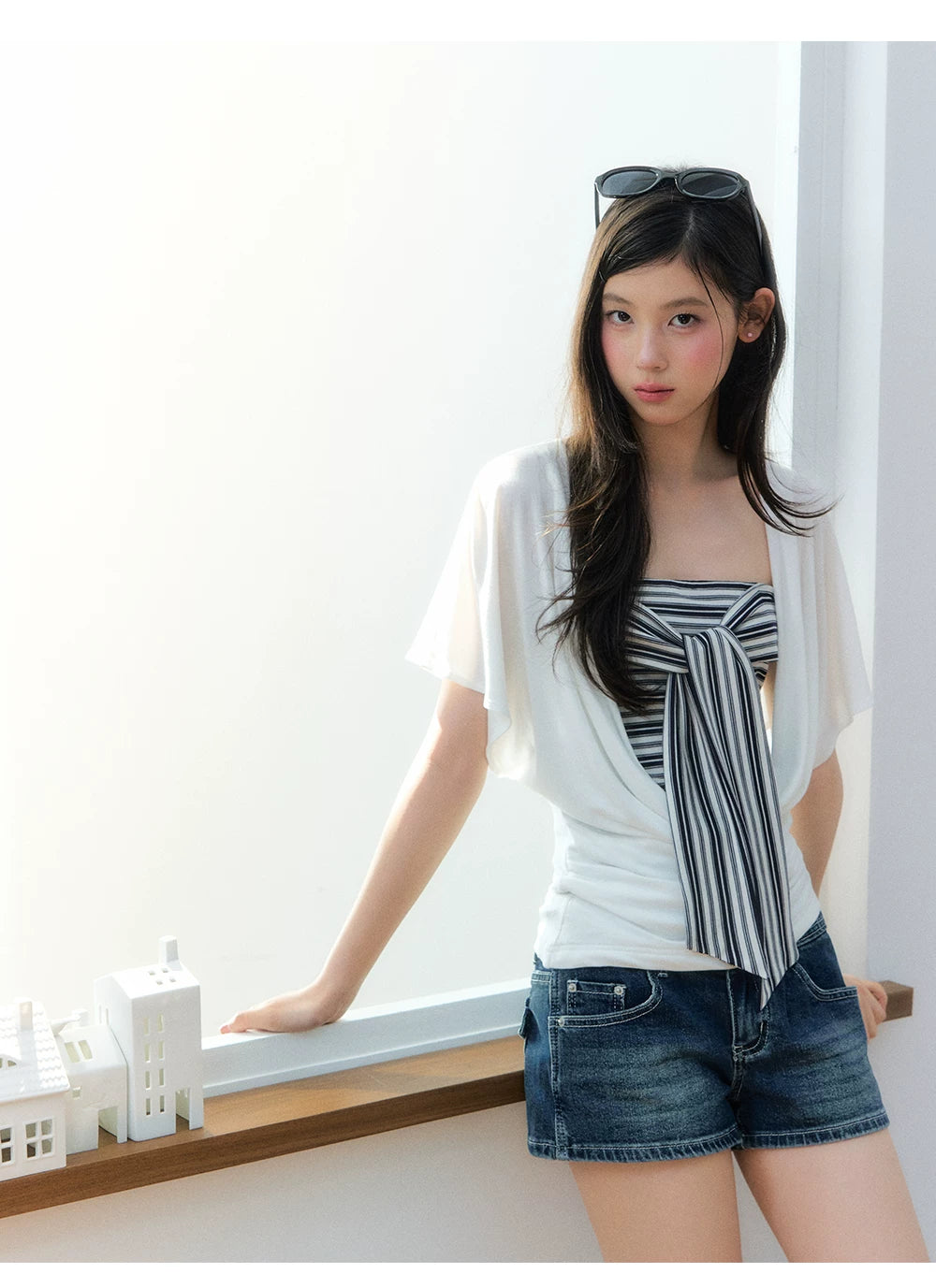 Original Lyocell Batwing Sleeve Top &amp; Bustier Set