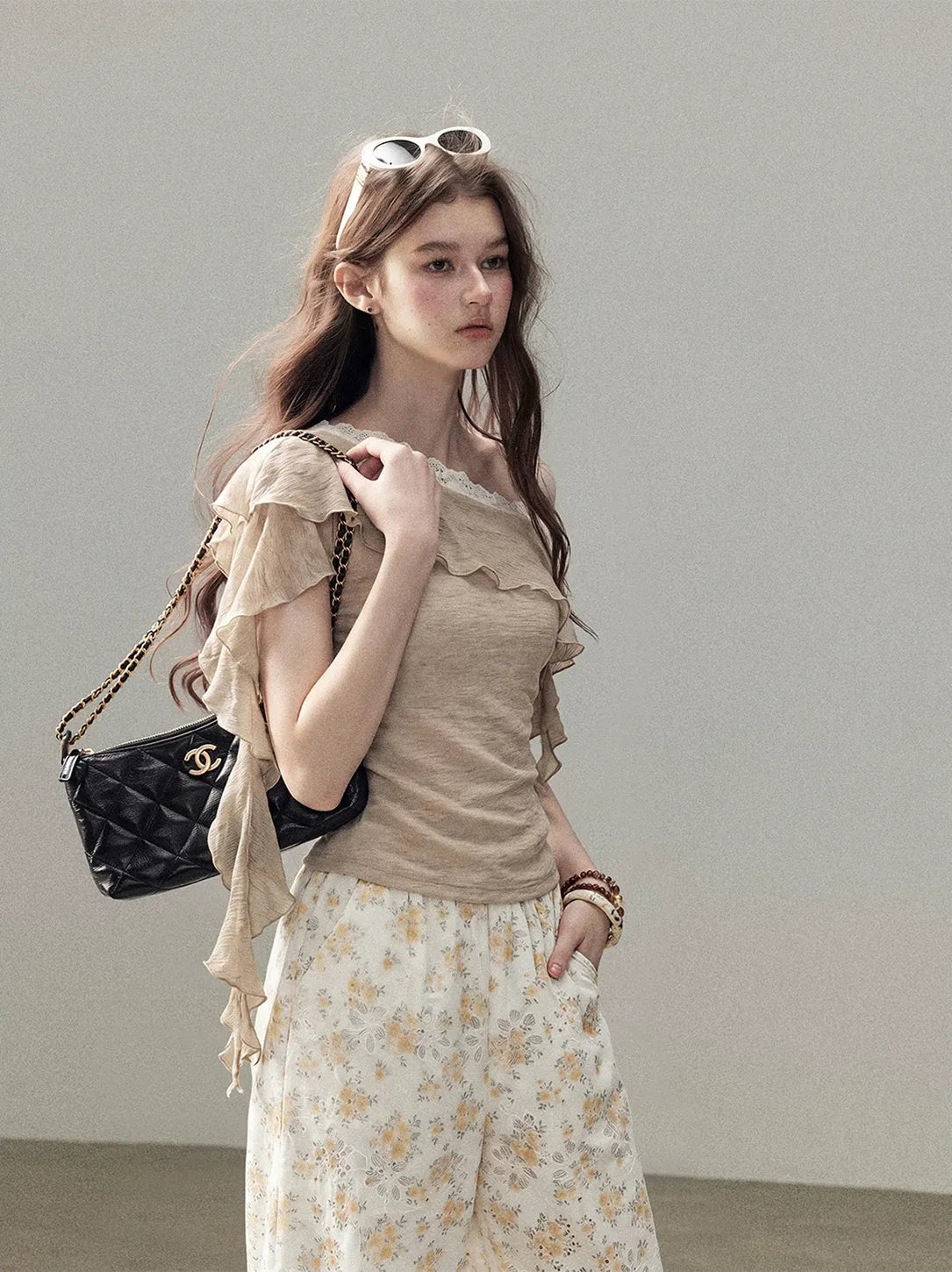 Laser-Cut Floral Wide-Leg Pants