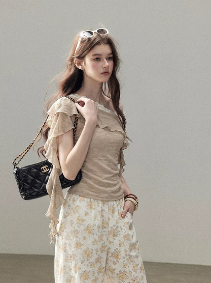 Laser-Cut Floral Wide-Leg Pants