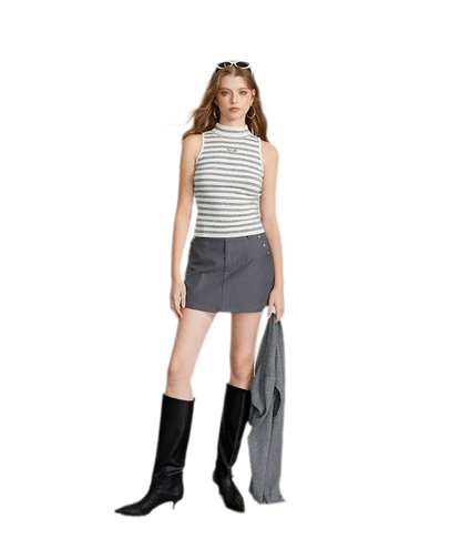 Contrast Stripe Knit Vest Set