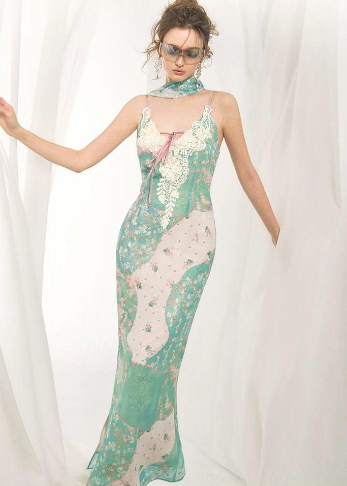 Iris Floral Lace Trim Vintage Dress