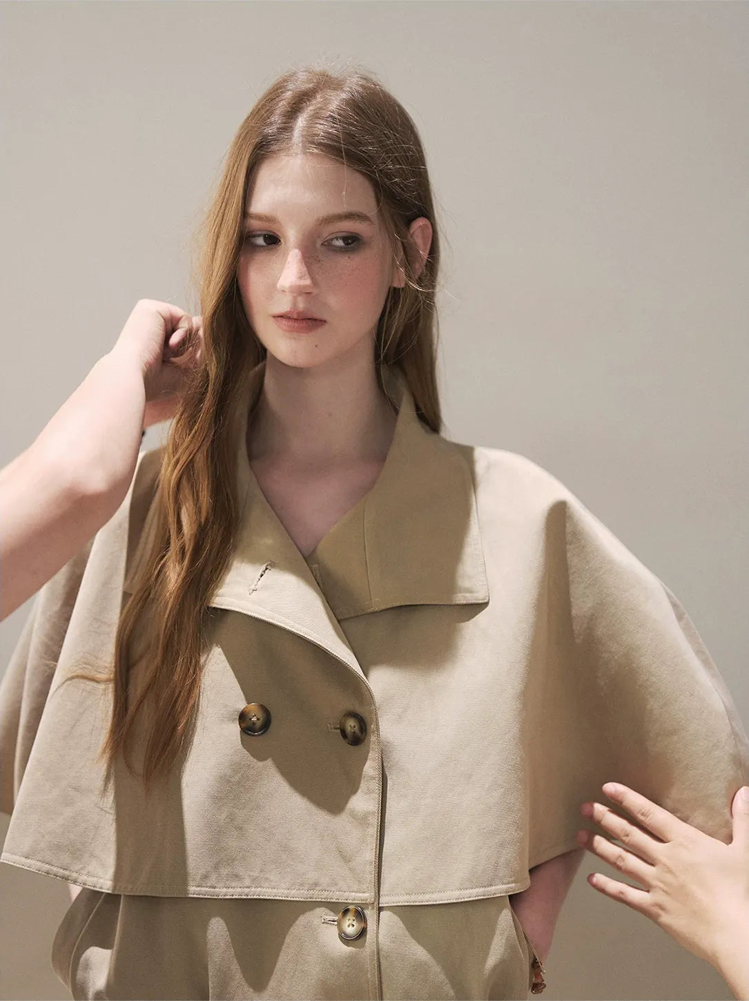 Drawstring Cape Trench Coat