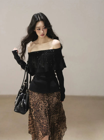 Pleated One-Shoulder Long-Sleeve Top