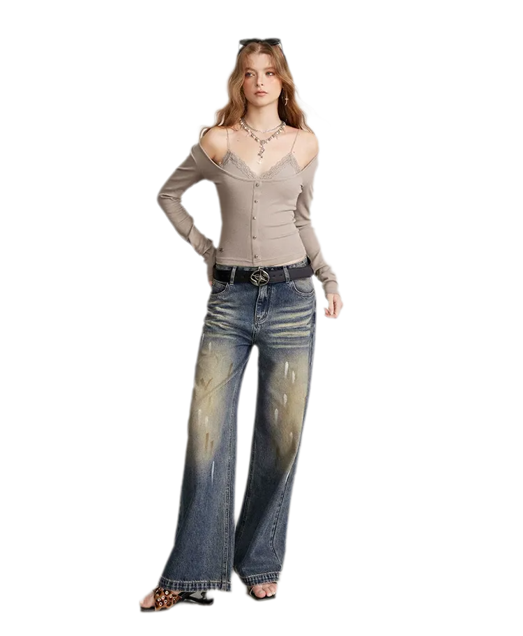 Ribbed Lace Splice T-Shirt