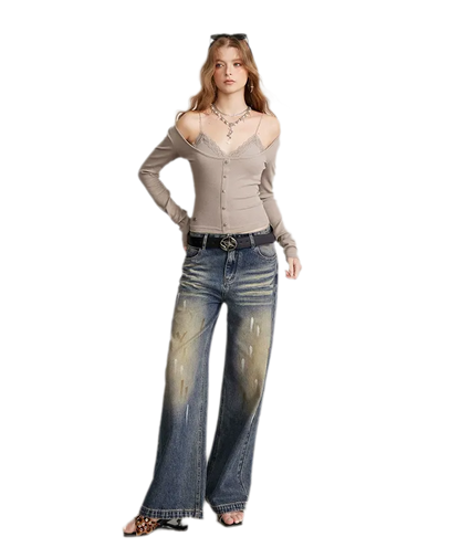 Ribbed Lace Splice T-Shirt