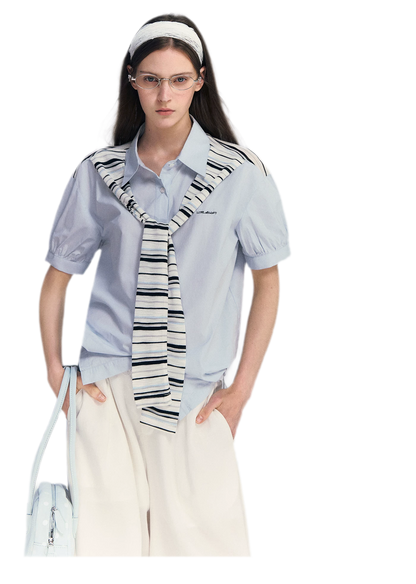 Striped Scarf Hem Shirt