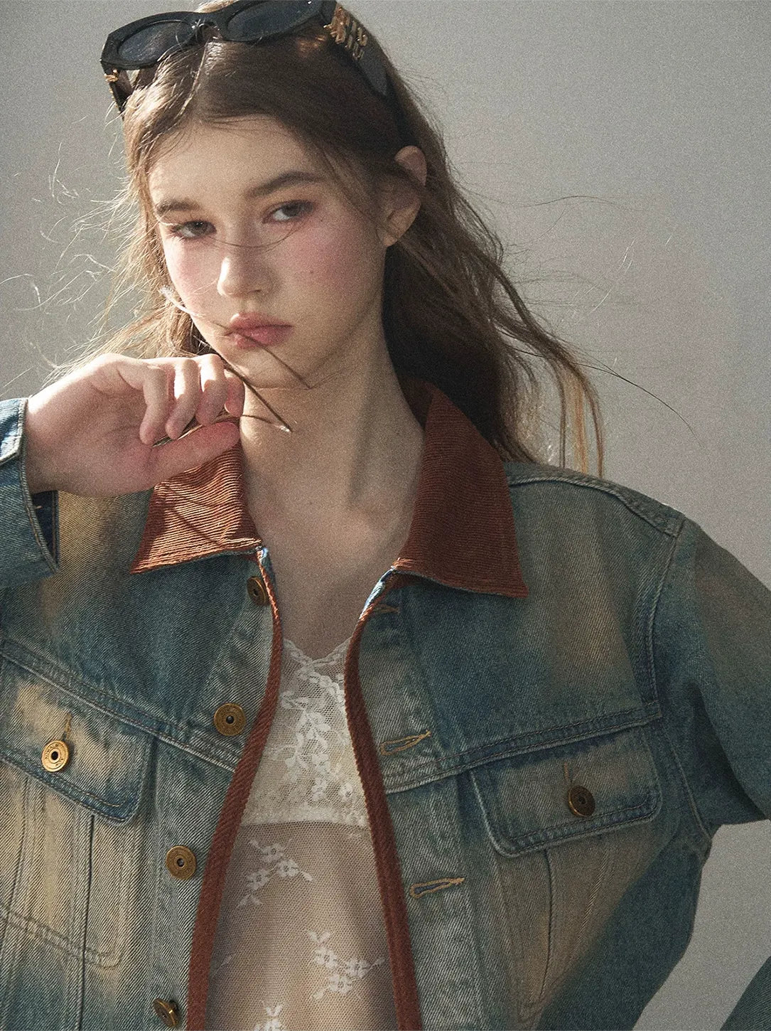 Washed Denim Jacket Skirt Set
