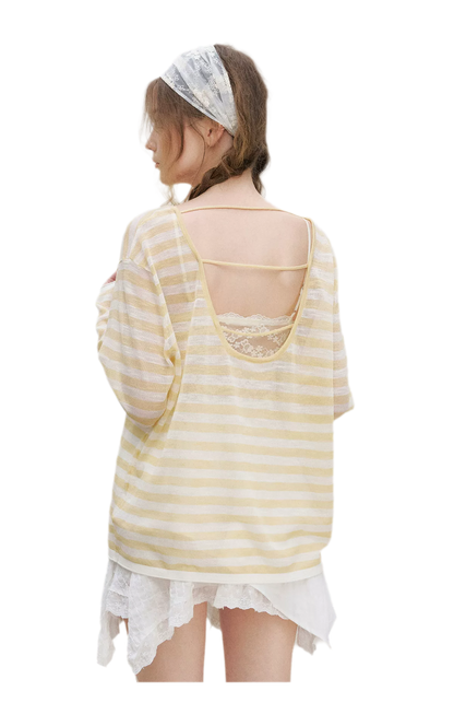 Striped Open-Back Cardigan