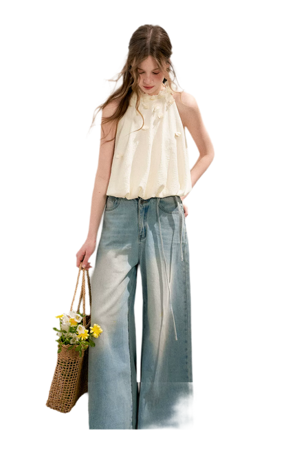 Halter A-Line Top with Floral Texture