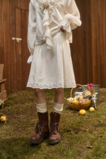 Embroidered Ruffle Blouse Skirt Set