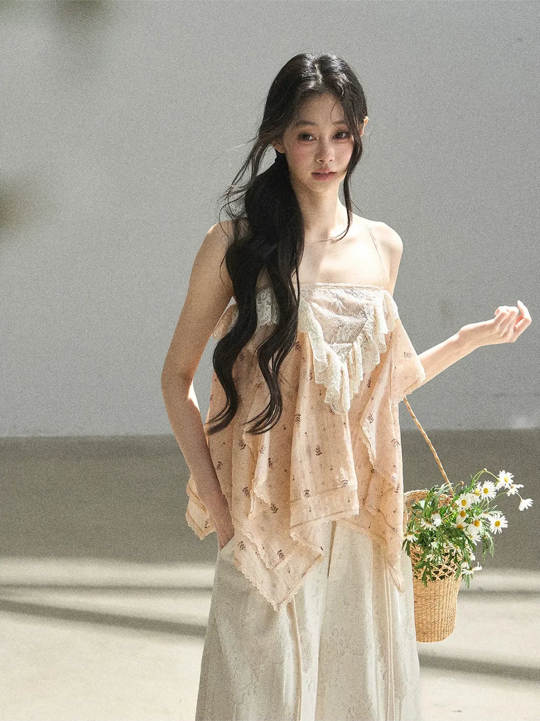 Lace Trim Asymmetric Cami