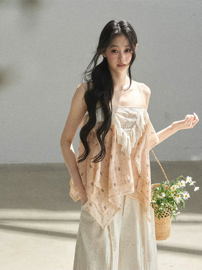 Lace Trim Asymmetric Cami