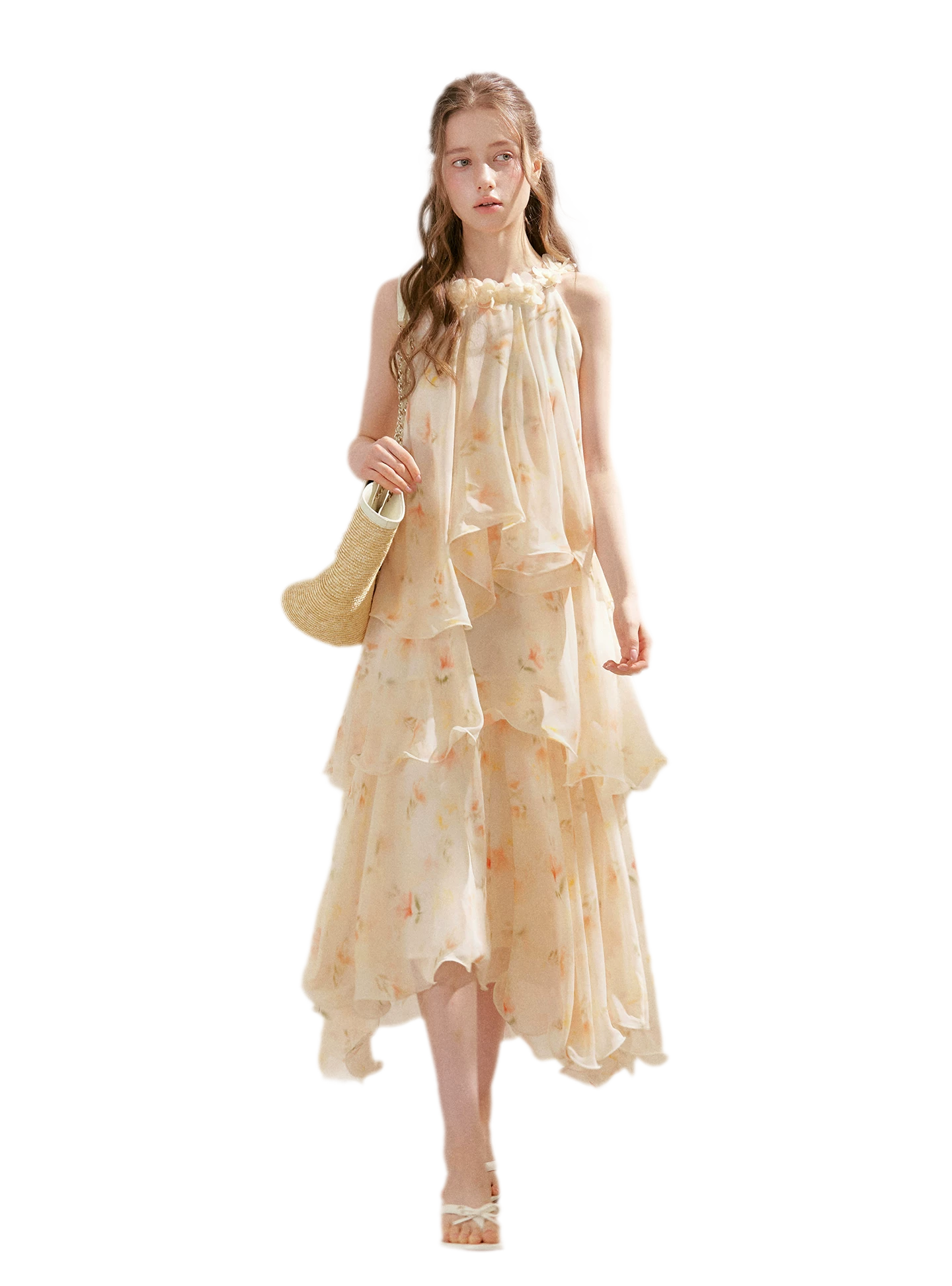 Chiffon Floral Halter Long Dress