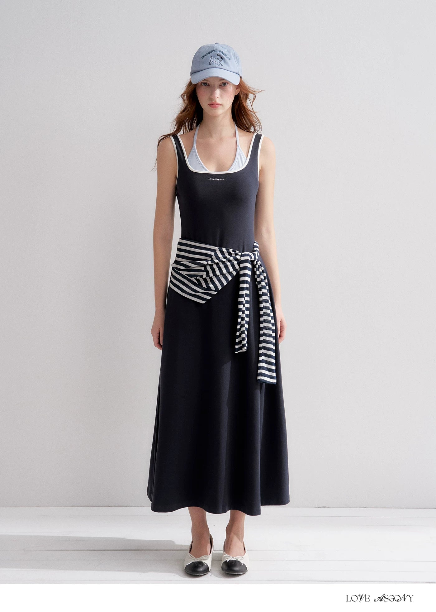 Contrast Color U-Neck Halter Knit Long Dress