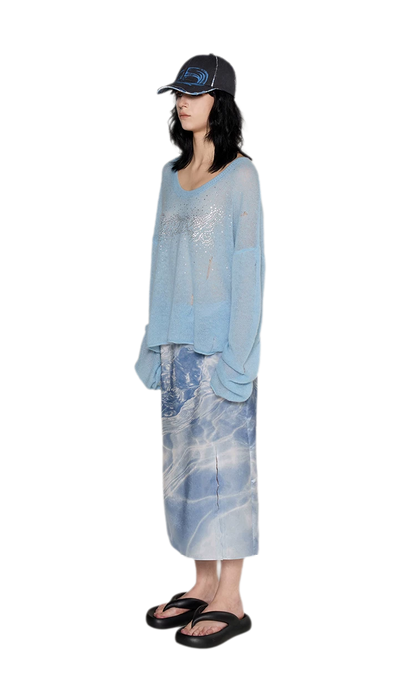 Pullover in mohair effetto consumato con strass
