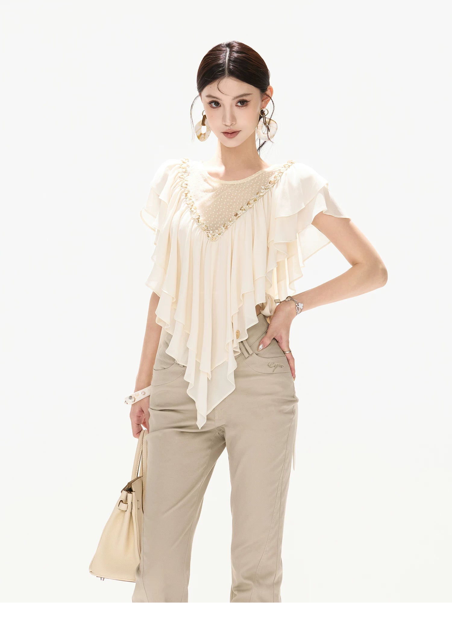 Slim Fit Flared Cotton Blend Pants