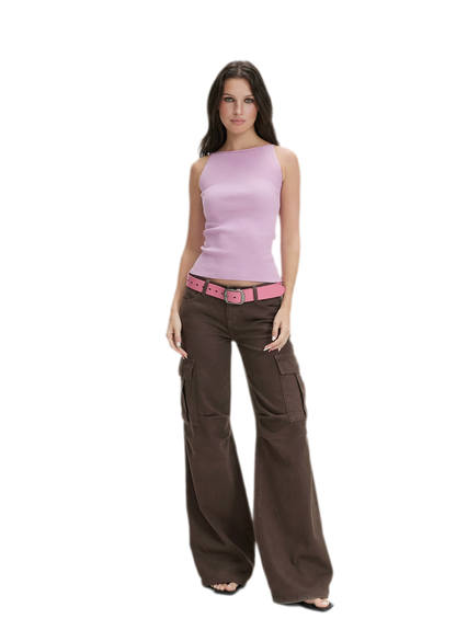Washed Cargo Wide-Leg Pants