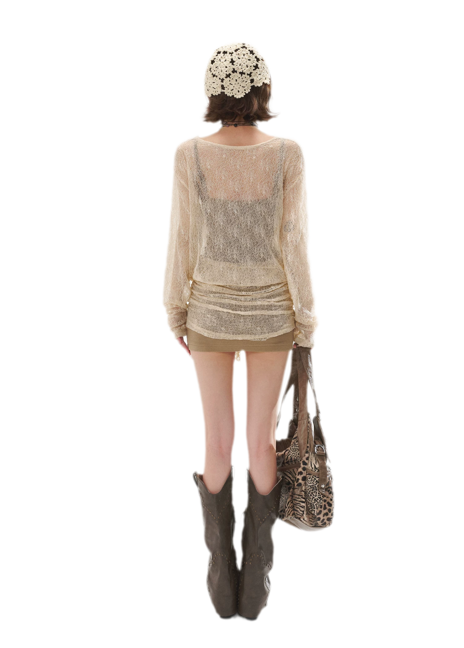 Draped Lace Faux-Two-Piece Dress