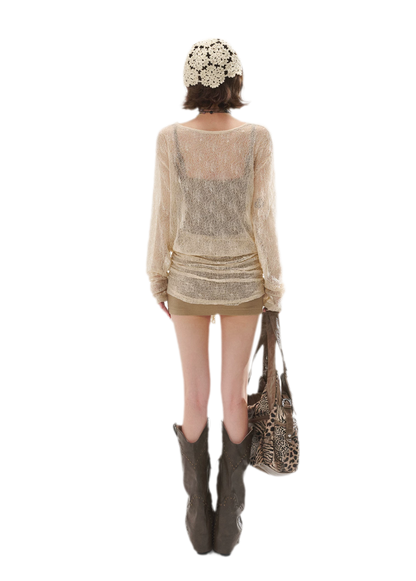 Draped Lace Faux-Two-Piece Dress