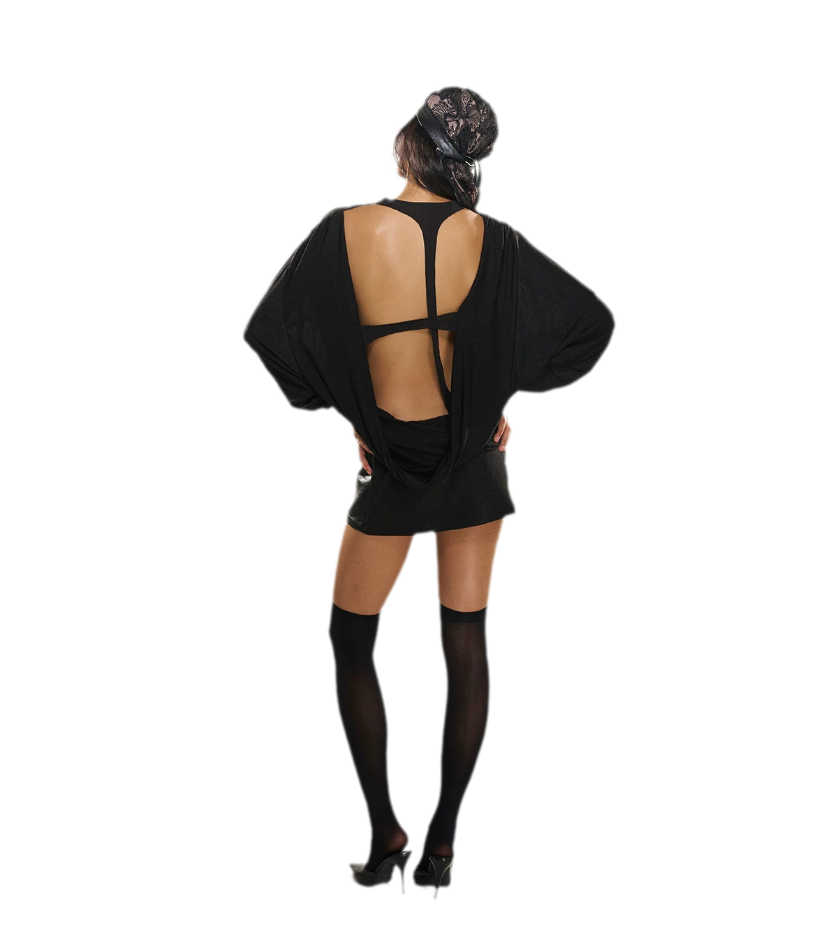 Rhinestone Open-Back Batwing Dress