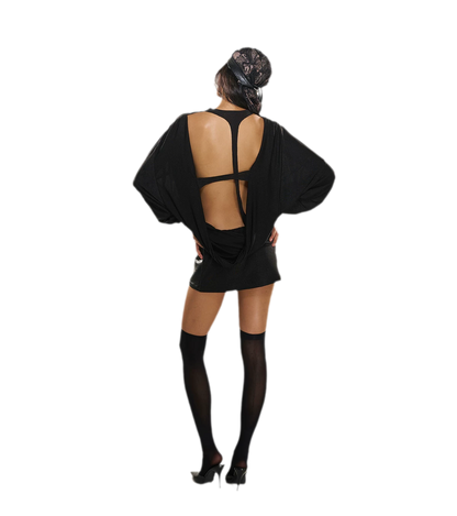 Rhinestone Open-Back Batwing Dress