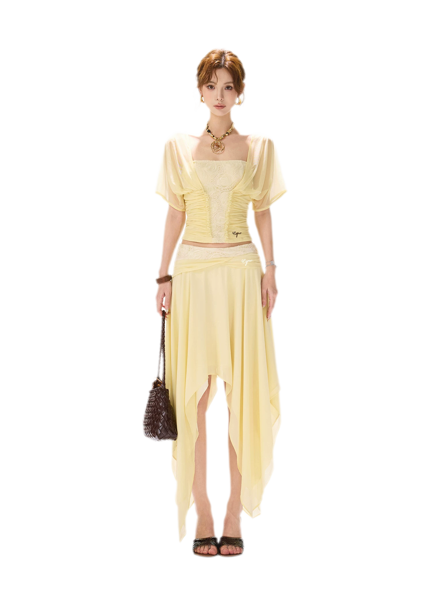 Lace Panel Irregular Skirt