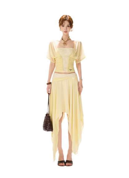Lace Panel Irregular Skirt