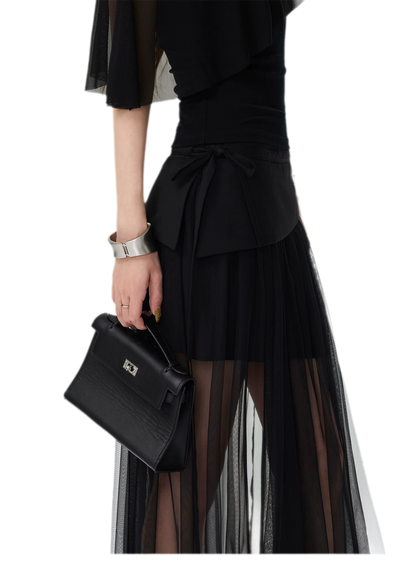 Sheer Ruffle One-Shoulder Top