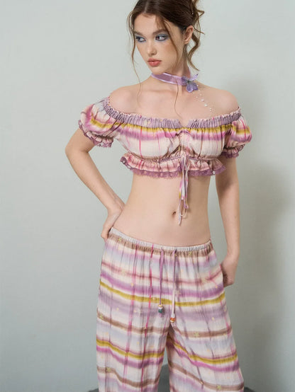 Gradient Plaid Wide-Leg Set