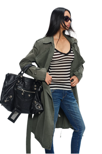 Washed Military Green Trench Coat