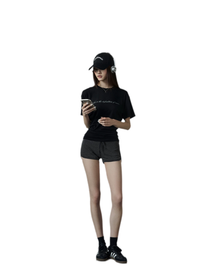 Letter Ruched Short T-Shirt