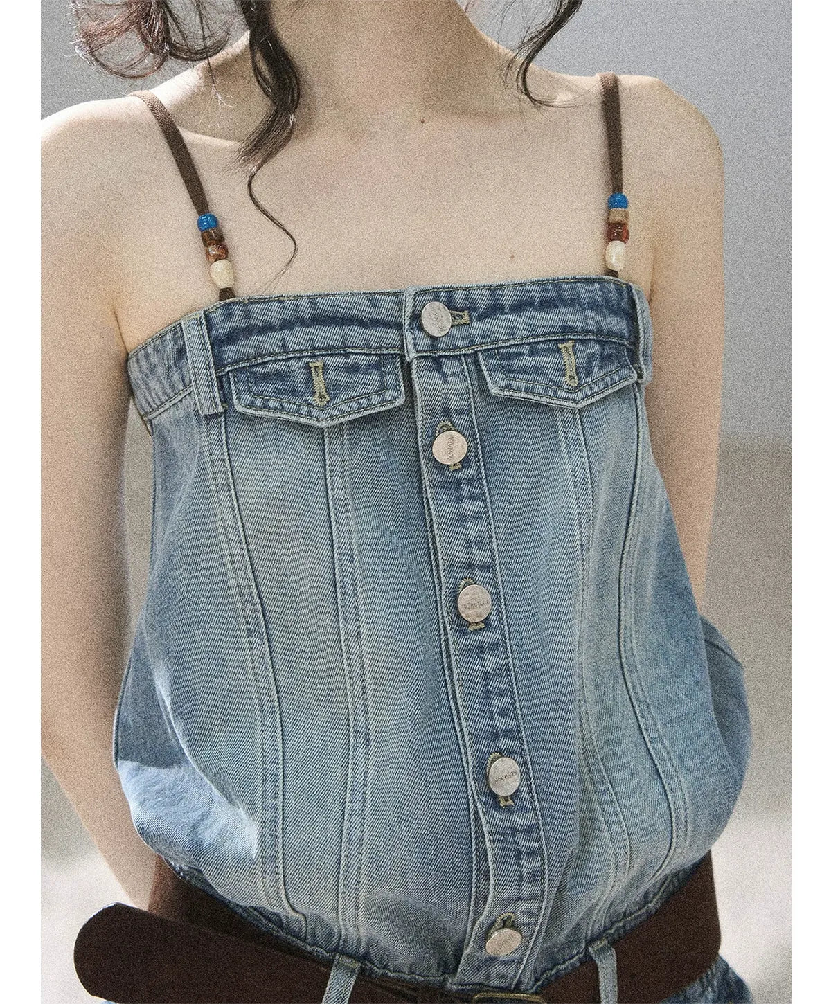 Washed Denim Jumpsuit Shorts