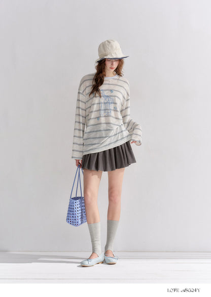 Embroidered Beaded Striped Loose T-shirt