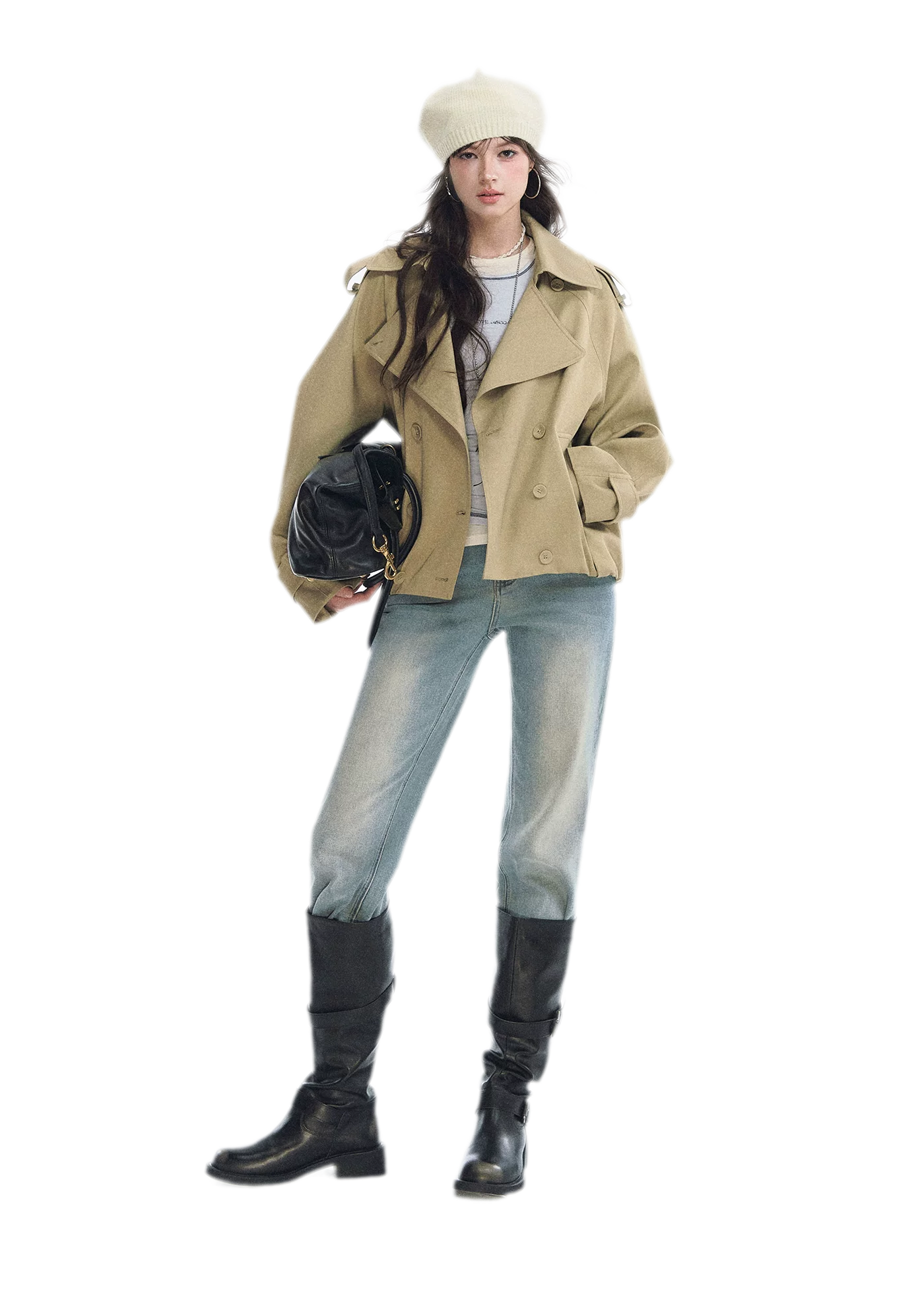 Cotton Cropped Double-Breasted Trench