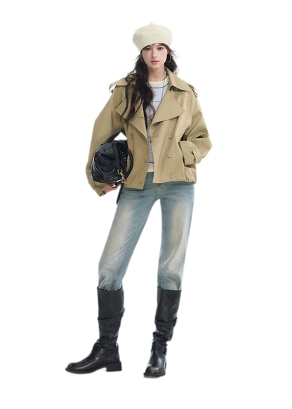Cotton Cropped Double-Breasted Trench