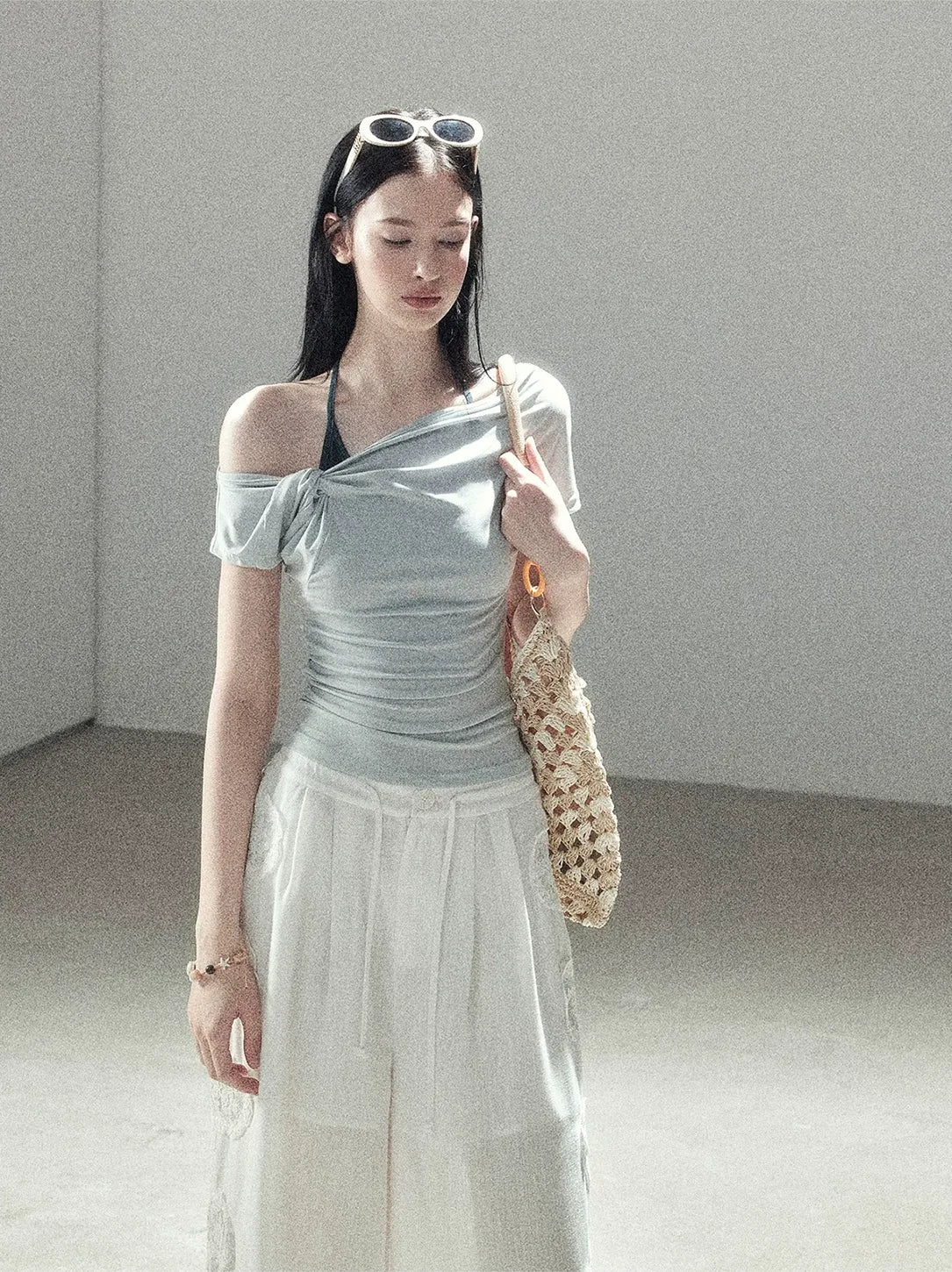 Asymmetric Twist Off-Shoulder Tee