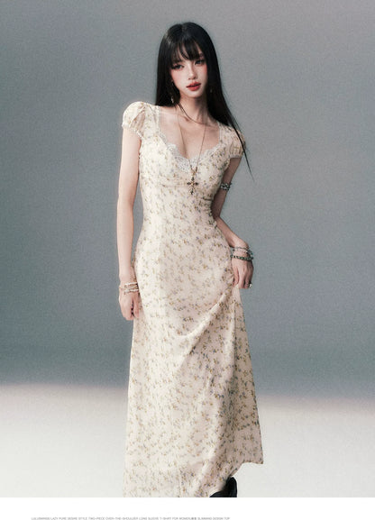 Lace V-Neck Long Dress