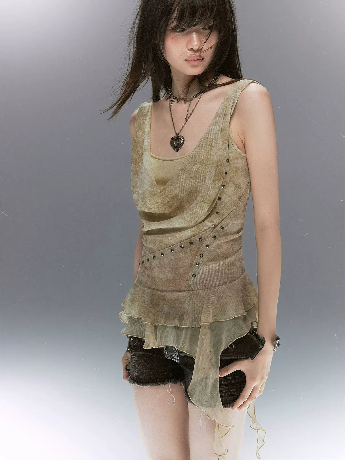 Dyed Chiffon Cowl Tank