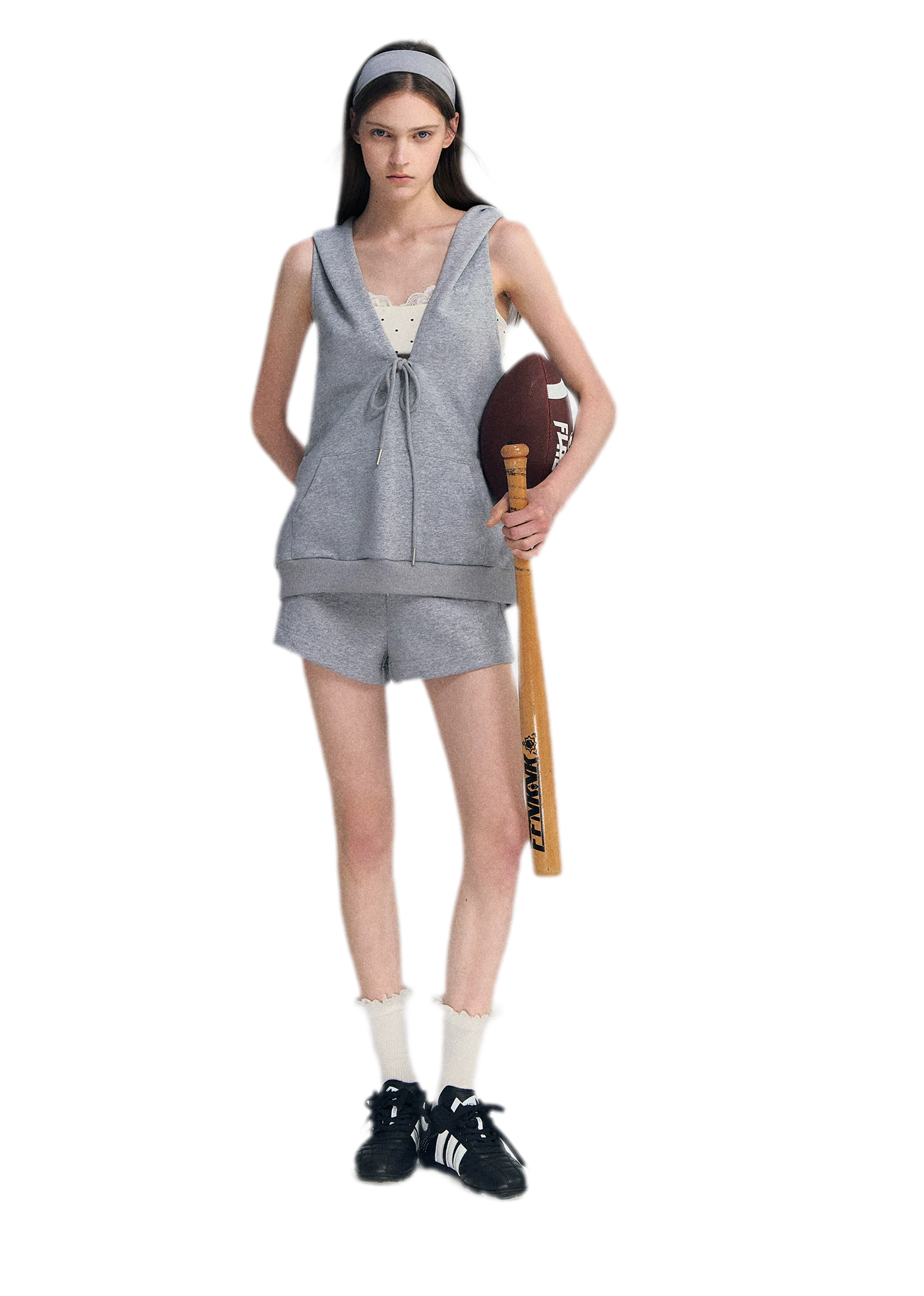 U-Neck Hoodie Vest Set