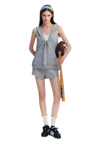 U-Neck Hoodie Vest Set