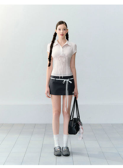 Korean Style Color-Block Tie Waist Shorts Skirt