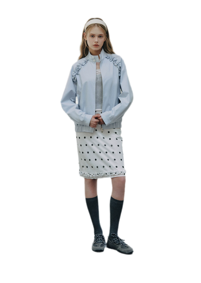 Ruffled Stand Collar Harrington Jacket