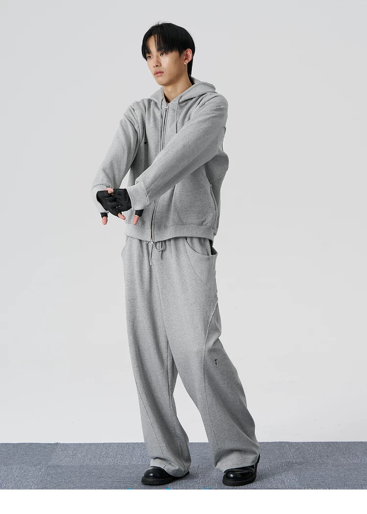 Ribbed Panel Hooded Zip Jacket