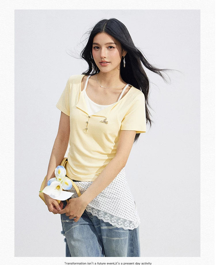Two-Tone Layered Look Slim Fit T-Shirt