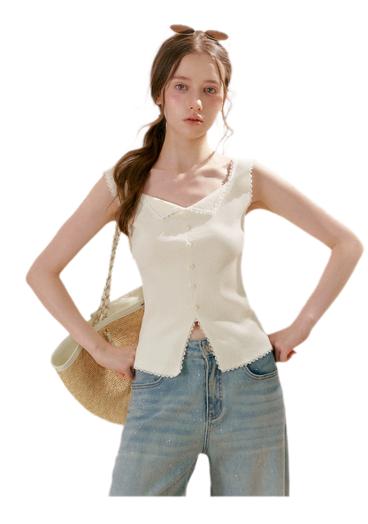 Lace Trim Knit Vest