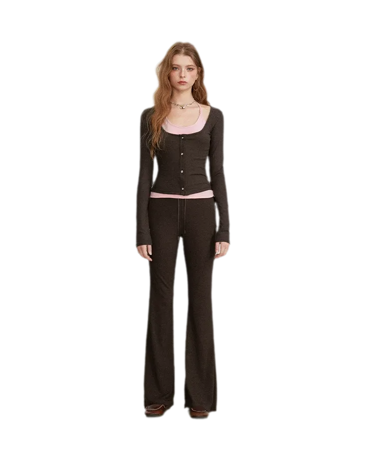 Contrast Tie Layered Pants Set