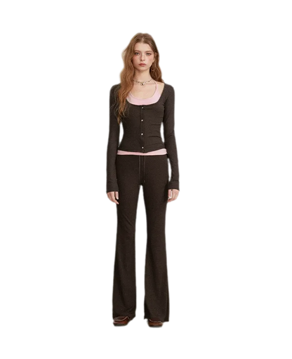 Contrast Tie Layered Pants Set